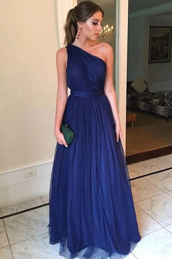 Navy bridesmaid dresses one shoulder best sale