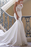 Elegant Vintage White Mermaid Lace V-neck Wedding Dress