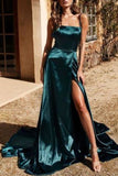 A-Line Spaghetti Straps High Slit Prom Evening Dresses