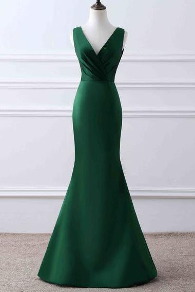 Elegant Dark Green V-neck Mermaid Prom Gown