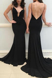 Sexy Black Mermaid Spaghetti Straps Backless Prom Gown