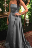 Vintage Grey Charming Ruffled Strapless A-Line Prom Dress Dresses