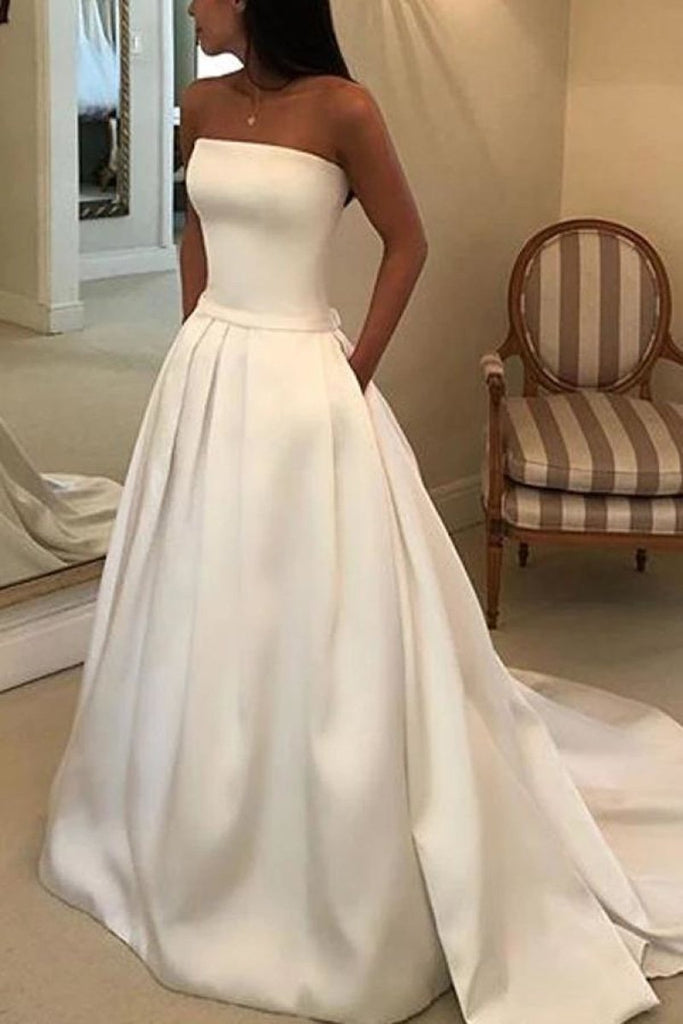 Elegant White Strapless Bowknot Ball Gown Wedding Dress Dresses