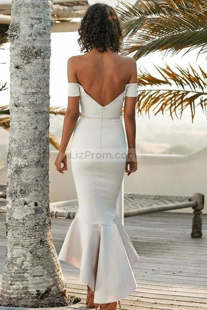 White Mermaid Ruffled Off Shoulder Sweetheart Prom Dress Dresses