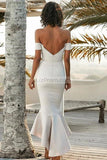 White Mermaid Ruffled Off Shoulder Sweetheart Prom Dress Dresses