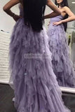 Charming Ruffled Slit Sweetheart Spaghetti Straps Evening Prom Gown Dresses