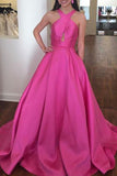 Simple Candy Pink Cut Out Sleeveless Backless Evening Ball Gown