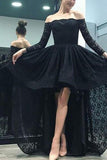Black Off Shoulder Long Sleeves High Low Prom Dress