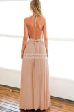 A-Line Pleated Halter Sleeveless Open Back Long Evening Dress Dresses