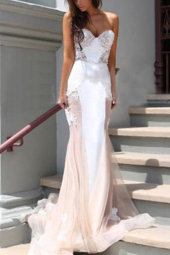 Sexy Mermaid Sweetheart Strapless Applique Prom Wedding Dress