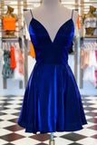 Simple Royal Blue V-neck Spaghetti Straps Homecoming Dress