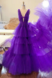 Chic Regency Purple Ruffled Sleeveless Tulle Formal Dress