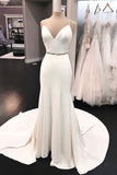 Simple White Spaghetti Straps V-neck Prom Dress