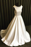 Simple White Sleeveless Satin Prom Gown Wedding Dress
