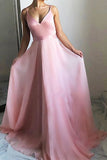 A-line Pink Spaghetti Straps Backless Bridesmaid Prom Dress