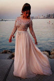 A-line Beaded Prom Dress With Long Sleeves