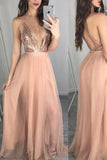 Sexy Spaghetti Straps Plunging Sequined Prom Dress