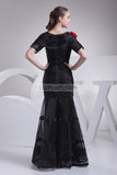 Black Floor Length Ball Gown With Short Sleeves Dresses