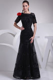 Black Floor Length Ball Gown With Short Sleeves Dresses