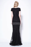 Black Mermaid Cap Sleeves Lace Beaded Wedding Prom Dress Dresses