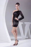 Black One Sleeve Satin Beaded Prom Short Dress