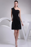 Black One-shoulder Chiffon Ruffled Homecoming Cocktail Dress