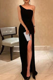 Sexy Black One-shoulder High Slit Prom Dress