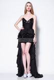 Black Strapless High Low Sequined Ruffled Prom Evening Dress