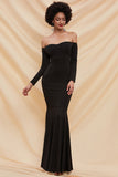 Black Long Sleeve Off Shoulder Mermaid Evening Prom Gown