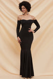 Black Long Sleeve Off Shoulder Mermaid Evening Prom Gown