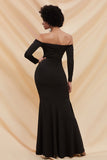 Black Long Sleeve Off Shoulder Mermaid Evening Prom Gown