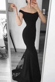 Black Off-the-shoulder Appliques Mermaid Evening Prom Dress
