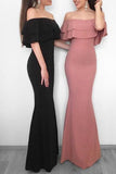 Black Off-the-Shoulder Ruffled Mermaid Prom Bridesmaid Dress