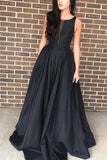 Black Scoop A-line Sleeveless Evening Dress Formal Gown