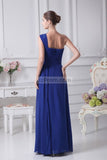 Blue One Shoulder A-line Beaded Prom Dress