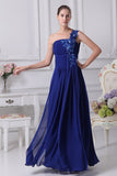 Royal Blue One Shoulder Pleated A-line Prom Dress