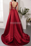 Burgundy Deep V-Neck Sleeveless Ball Gown Dresses