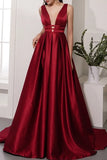 Burgundy Fabulous Deep V-neck Sleeveless Ball Gown