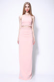 Candy Pink Celebrity Inspired Cross Back Two Pieces Prom Dress