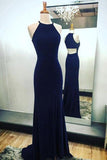 Dark Navy Cut Out Sheath Prom Dress