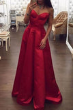 Spaghetti Straps Red Sweetheart A-line Dress Formal Evening Gown