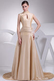 Champagne Cut Out Taffeta Wedding Ball Gown