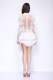 White Tulle Mini Dress Homecoming Dress With Long Sleeves