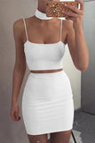 White Spaghetti Straps Two Piece Party Homecoming Dress