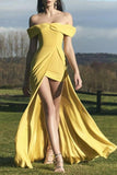 Daffodil Off-the-shoulder Sexy High Slit Prom Dress