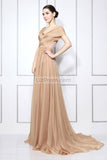 Dark Champagne Off-the-shoulder Chiffon Bridesmaid Prom Dress