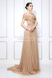 Dark Champagne Off-the-shoulder Chiffon Bridesmaid Prom Dress