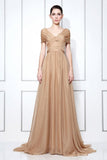 Dark Champagne Off-the-shoulder Chiffon Bridesmaid Prom Dress