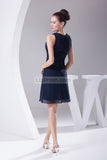 Dark Navy A-line Beaded Short Bridesmaid Graduation Dress