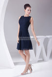 Dark Navy A-line Beaded Short Bridesmaid Graduation Dress